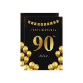 90th Birthday Card Black and Gold Balloons Karte (Vorderseite/Rückseite Beispiel)