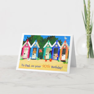 90th Birthday Card for a Father - Beach Huts Karte