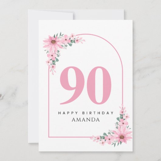 90th Birthday Card For Women Pink Flower Karte (Vorderseite)