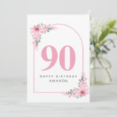 90th Birthday Card For Women Pink Flower Karte (Stehend Vorderseite)