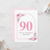 90th Birthday Card For Women Pink Flower Karte (Vorderseite/Rückseite Beispiel)