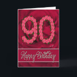 90th birthday card with roses and leaves karte<br><div class="desc">Numbers formed from roses with a red rose in the background. A stunning birthday card for an elegant lady. See the whole range of cards for ages and relationships in my store. All artwork copyright Norma Cornes</div>