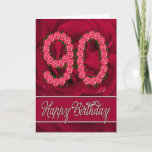 90th birthday card with roses and leaves karte<br><div class="desc">Numbers formed from roses with a red rose in the background. A stunning birthday card for an elegant lady. See the whole range of cards for ages and relationships in my store. All artwork copyright Norma Cornes</div>