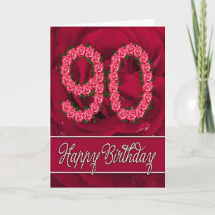 90th birthday card with roses and leaves karte