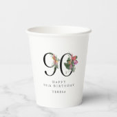 90th Birthday Cheers with Name Tropical Floral Pappbecher (Rückseite)