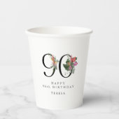 90th Birthday Cheers with Name Tropical Floral Pappbecher (Vorderseite)