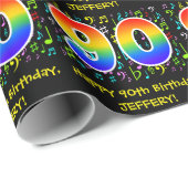 90th Birthday: Colorful Music Symbolik, Rainbow 90 Geschenkpapier (Rolleneckpunkt)