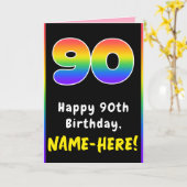 90th Birthday: Colorful Rainbow # 90, Custom Name Karte (Gelbe Blume)