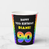 90th Birthday: Colorful Rainbow # 90, Custom Name Pappbecher (Rückseite)