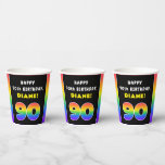 90th Birthday: Colorful Rainbow # 90, Custom Name Pappbecher<br><div class="desc">This upbeat and cheerful birthday themed paper cup design features a large number “90“ having a vibrant rainbow spectrum inspired gradient pattern, along with the message “HAPPY 90th BIRTHDAY, ”, and a customizable recipient name. Joyful birthday themed paper cups like this might be used at a party for somebody who...</div>