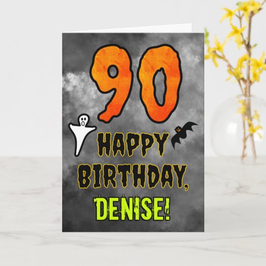 90th Birthday: Eerie Halloween Theme + Custom Name Karte (Gelbe Blume)