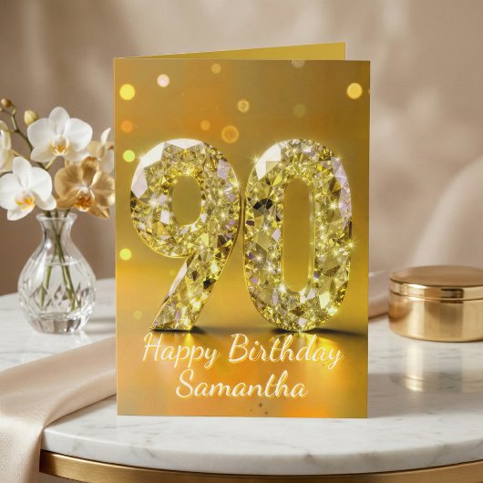 90th Birthday Elegant Gold Diamond Sparkle Luxury Karte