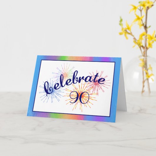 90th Birthday Fireworks Karte (Gelbe Blume)