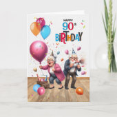 90th Birthday Funny Old Man and Woman Balloons Karte (Vorderseite)