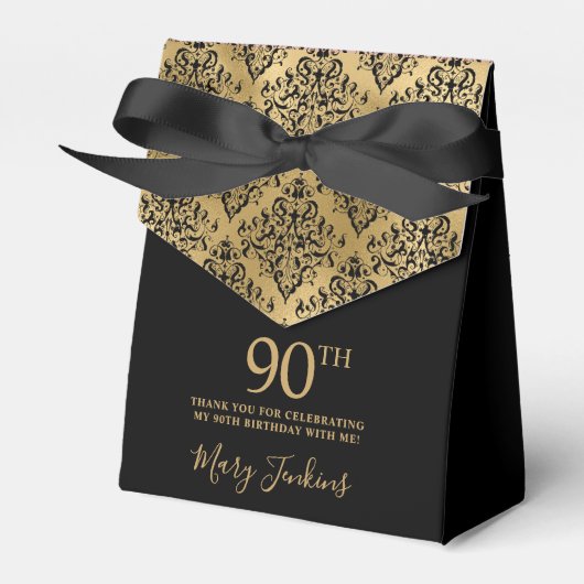 90th Birthday Gold Damask Thank You Geschenkschachtel (Vorderseite)