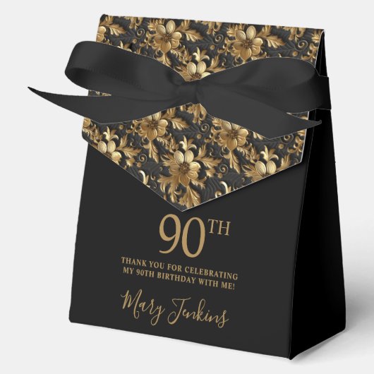90th Birthday Gold Floral Thank You Geschenkschachtel (Vorderseite)