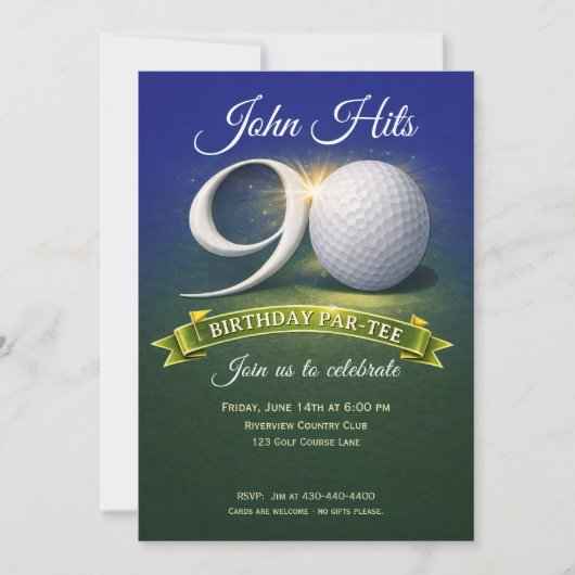 90th Birthday Golf Theme  Einladung (Vorderseite)