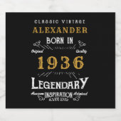 90th Birthday Legend Born 1936 Vintage Black Bierflaschenetikett (Einzelnes Label)