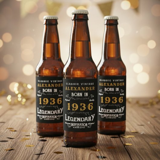 90th Birthday Legend Born 1936 Vintage Black Bierflaschenetikett