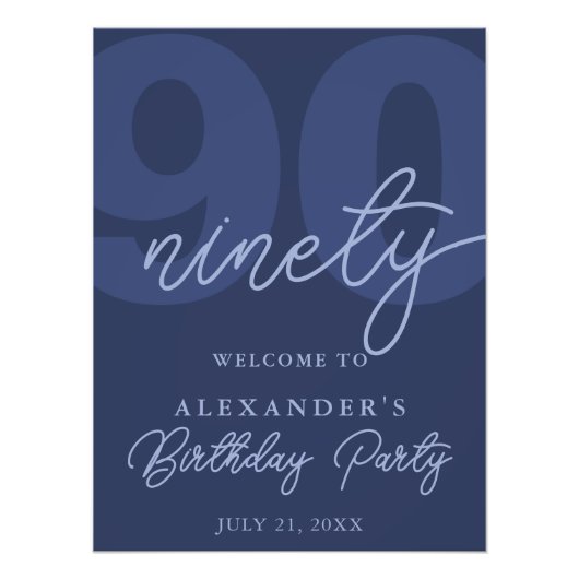 90th Birthday Modern Minimalist Navy Welcome Sign Fotodruck (Vorne)