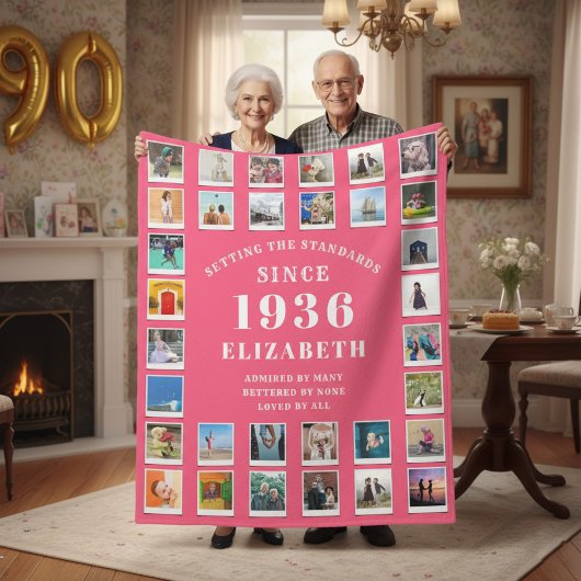 90th Birthday Mother Family Photo collage Pink Fleecedecke