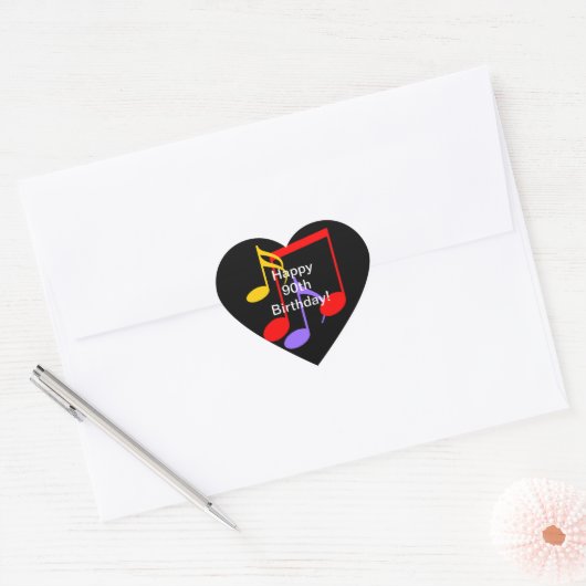 90th Birthday Music Notes  Heart Sticker (Umschlag)