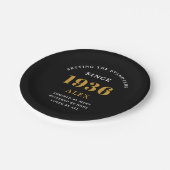 90th Birthday Name 1936 Black Gold Elegant Chic Pappteller (Schrägansicht)