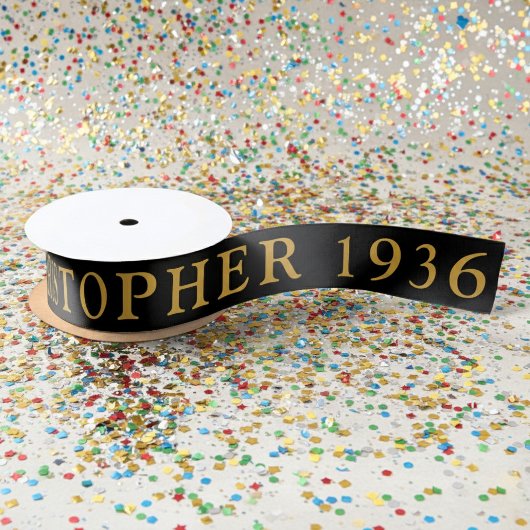 90th Birthday Name 1936 Black Gold Elegant Chic Satinband