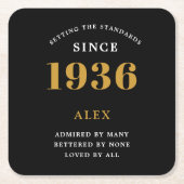 90th Birthday Name 1936 Year Black Gold Custom Rechteckiger Pappuntersetzer (Vorderseite)