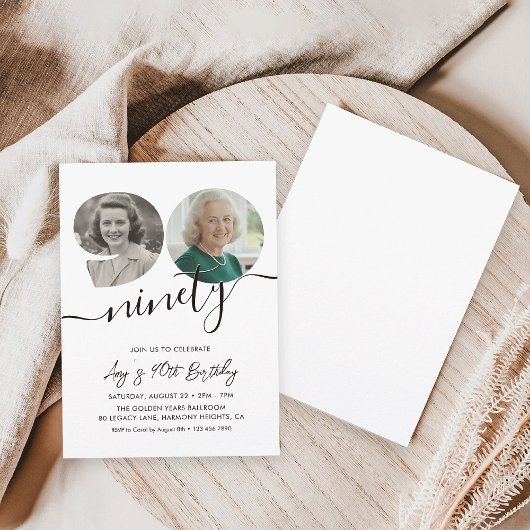 90th Birthday Party Elegant 2 Photo Birthday Einladung
