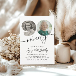 90th Birthday Party Elegant 2 Photo Birthday Einladung