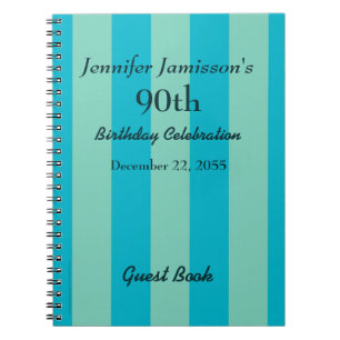 90th Birthday Party Guest Book Blue & Green Stripe Notizblock