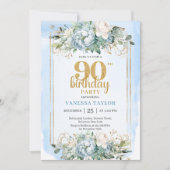 90th Birthday Party Invite Elegant Dusty Blue Einladung (Vorderseite)