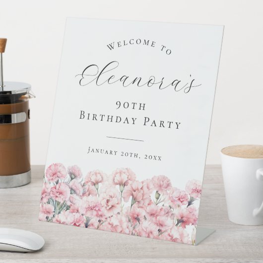 90th Birthday Party January Birth Flower Welcome Sockelschild (In Situ)
