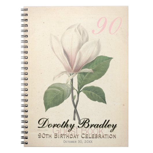 90th Birthday Party Magnolia Custom Guest Book Notizblock (Vorderseite)