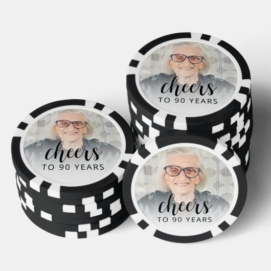 90th Birthday Party Photo Black Script Cheers Pokerchips (Stapel)
