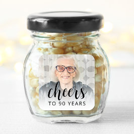 90th Birthday Party Photo Black Script Cheers Quadratischer Aufkleber
