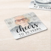 90th Birthday Party Photo Black Script Cheers Rechteckiger Pappuntersetzer (angewinkelt)