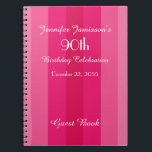 90th Birthday Party Pink Stripe Guest Book Spiral Notizblock<br><div class="desc">This 90th Birthday Party Spiral Notebook Guest Book is decorated with a pink striped pattern. Easy to customize,  just CHANGE or delete EXAMPLE Name and Age. All Rights Reserved © 2014 Alan & Marcia Socolik</div>