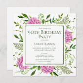90th Birthday Pink Hydrangeas Card Request  Einladung (Vorne/Hinten)