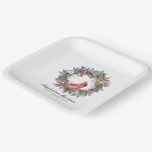 90th Birthday Red Cardinal Wreath Custom Pappteller (Gewinkelt)