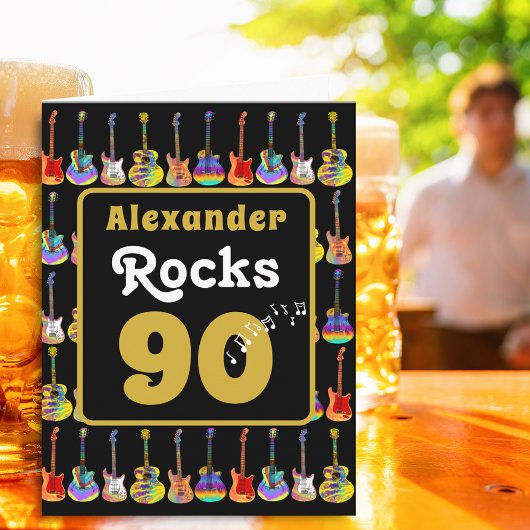 90th birthday Retro Groovy Guitar Personalized Karte