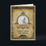 90th Birthday Retro Vintage Monogram Photo Adult Karte<br><div class="desc">Vintage retro distressed style milestone 90th Birthday greeting card. Womans' elegant birthday card. This charming young lady is turning 90. Insert your own photo. Template provided so easily personalized. Note the photo will be the same colors as you use. The design is also available with other age milestones and a...</div>