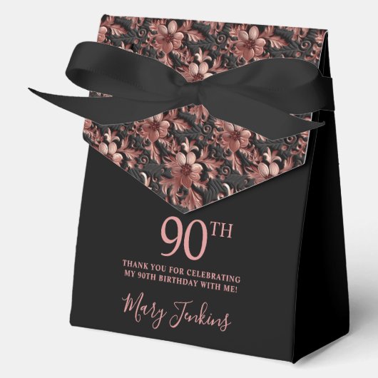 90th Birthday Rose Gold Floral Thank You  Geschenkschachtel (Vorderseite)