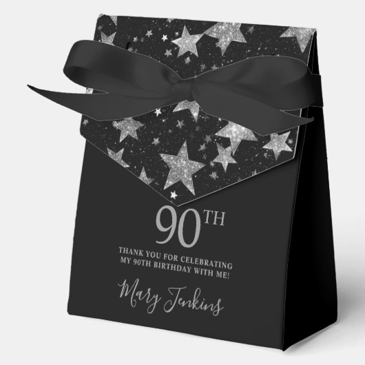 90th Birthday Silver Stars Thank You  Geschenkschachtel (Vorderseite)
