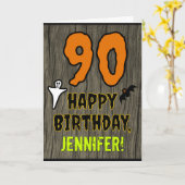 90th Birthday: Spooky Halloween Theme, Custom Name Karte (Gelbe Blume)