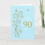 90th Birthday with golden butterflies Karte<br><div class="desc">90th Birthday with golden butterflies.  A floral scroll with stylized flowers and delicate butterflies. A stunning birthday card. See the whole range of cards for ages and relationships in my store.  Golden butterflies made from delicate scroll work flutter around this elegant and beautiful birthday card</div>