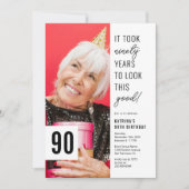 90th Chic Foto 90th Birthday Party Einladung (Vorderseite)