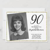 90th Custom Photo White and Gold  Einladung (Vorderseite)