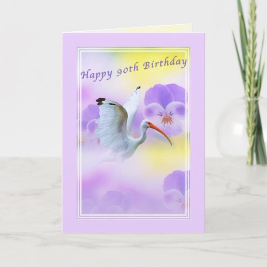 90th Ibis Bird and Pansy Birthday Card Karte (Vorderseite)